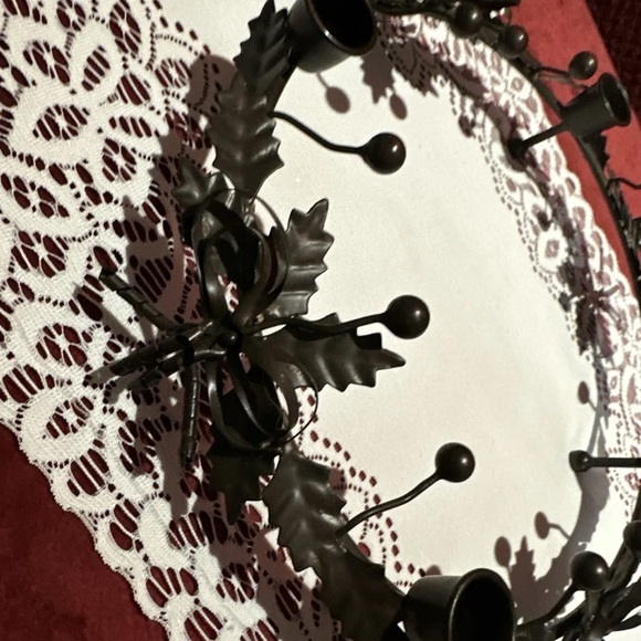 Vtg, Round Metal Advent Wreath. 4 Candlestick Holder, Bows,Holly,  Made In India - Picture 4 of 12